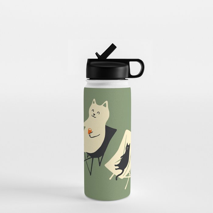 Happy go Lucky Cat 4r relax enjoy coffee on chair Water Bottle Gallery Image 1