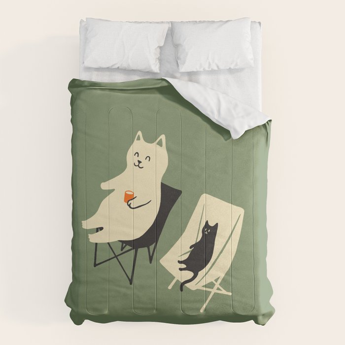 Happy go Lucky Cat 4r relax enjoy coffee on chair Comforter Gallery Image 1