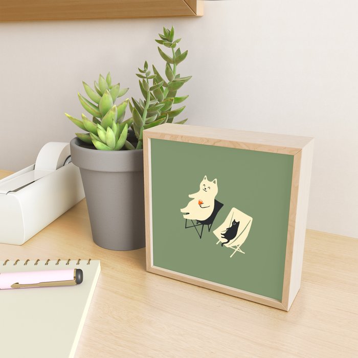 Happy go Lucky Cat 4r relax enjoy coffee on chair Mini Art Print Gallery Image 2