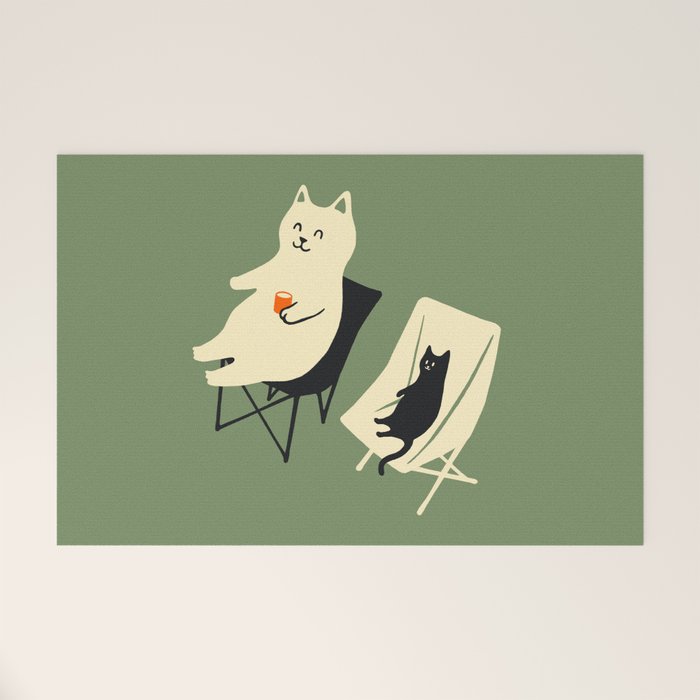 Happy go Lucky Cat 4r relax enjoy coffee on chair Welcome Mat Gallery Image 1