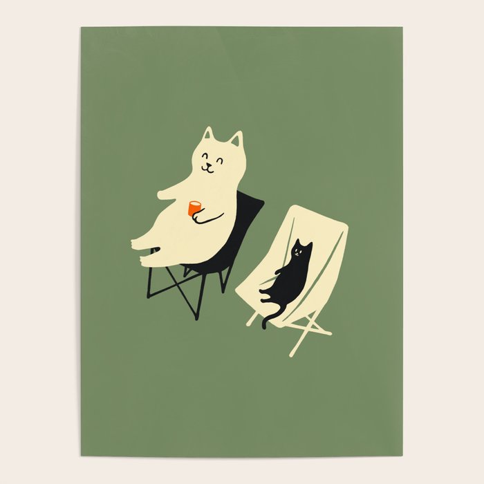 Happy go Lucky Cat 4r relax enjoy coffee on chair Poster Gallery Image 4