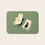 Happy go Lucky Cat 4r relax enjoy coffee on chair Bath Mat Gallery Image 1