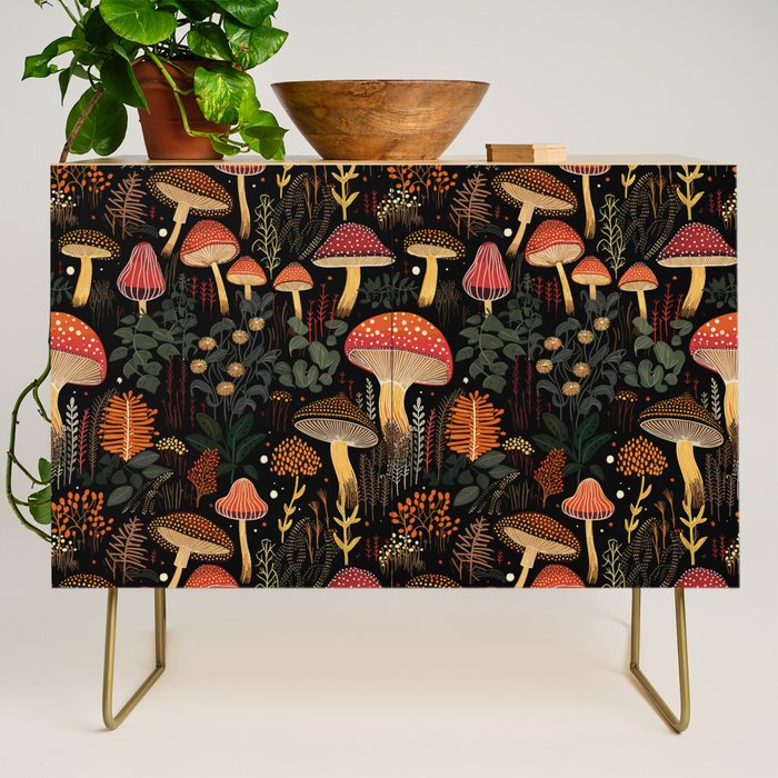 Dark Forest Magic Mushrooms Art Credenza Gallery Image 1
