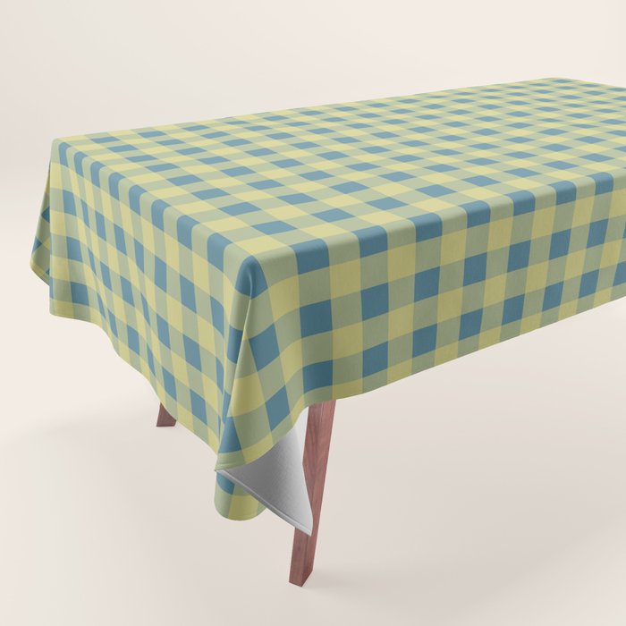 Gingham Check Pattern in Butter Yellow and Air Force Blue Tablecloth Gallery Image 1