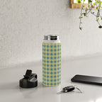 Gingham Check Pattern in Butter Yellow and Air Force Blue Water Bottle Gallery Image 4