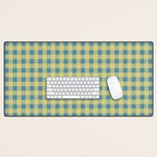 Gingham Check Pattern in Butter Yellow and Air Force Blue Desk Mat Gallery Image 1