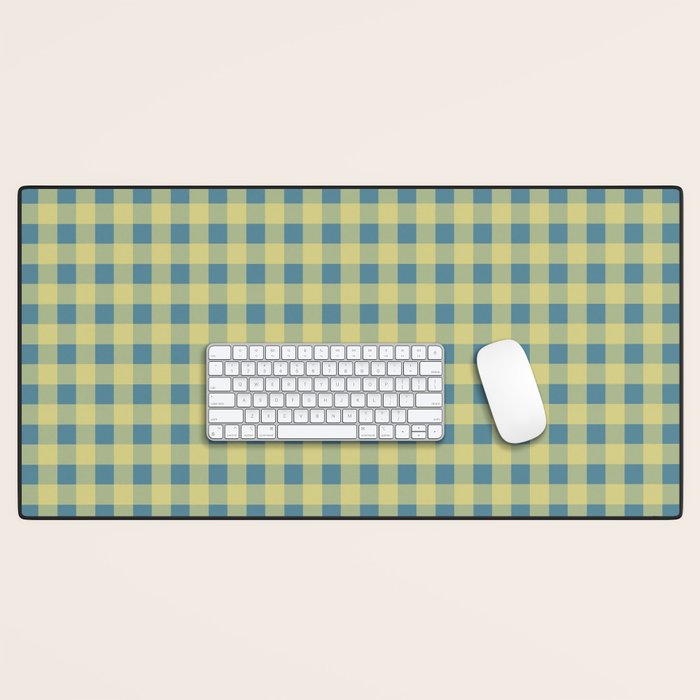 Gingham Check Pattern in Butter Yellow and Air Force Blue Desk Mat Gallery Image 1