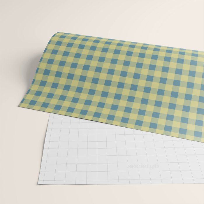 Gingham Check Pattern in Butter Yellow and Air Force Blue Wrapping Paper Gallery Image 2