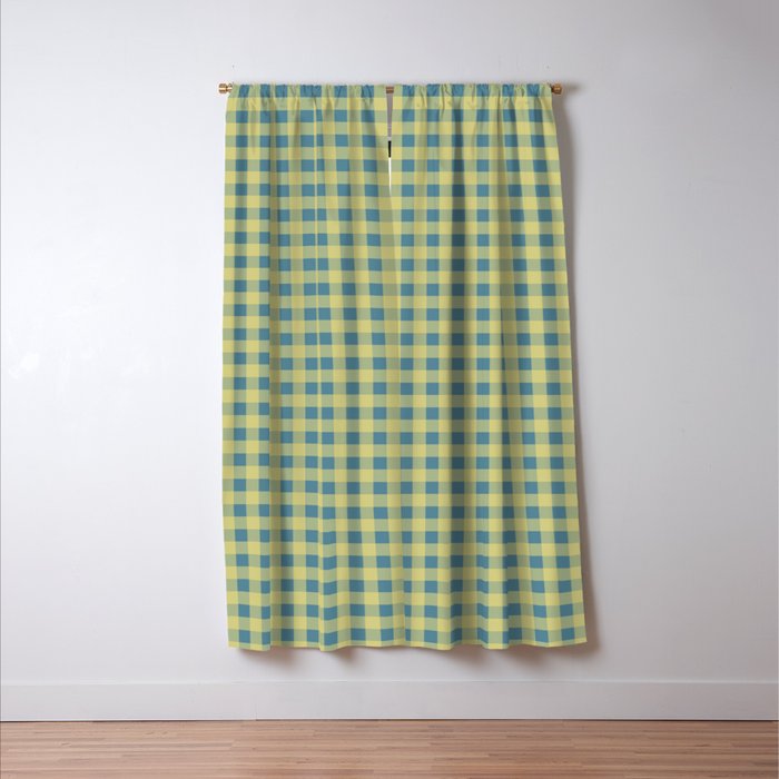 Gingham Check Pattern in Butter Yellow and Air Force Blue Window Curtain Gallery Image 3
