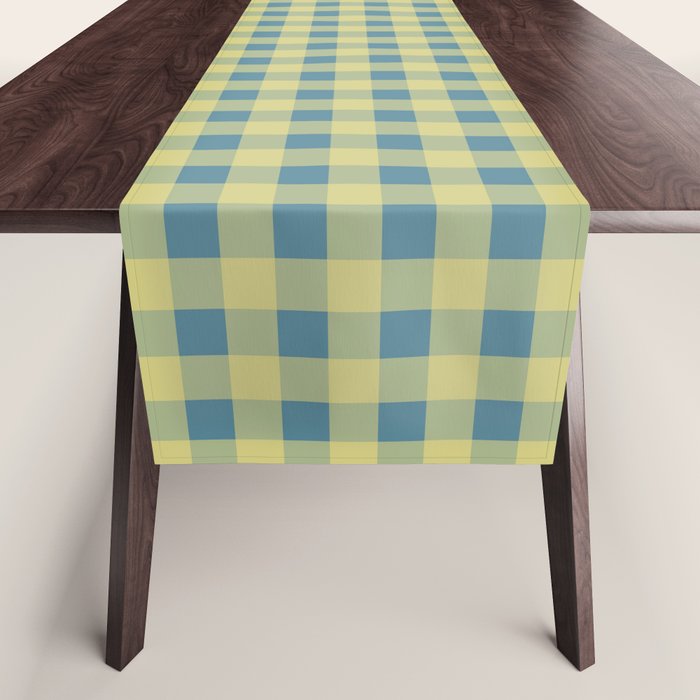 Gingham Check Pattern in Butter Yellow and Air Force Blue Table Runner Gallery Image 1
