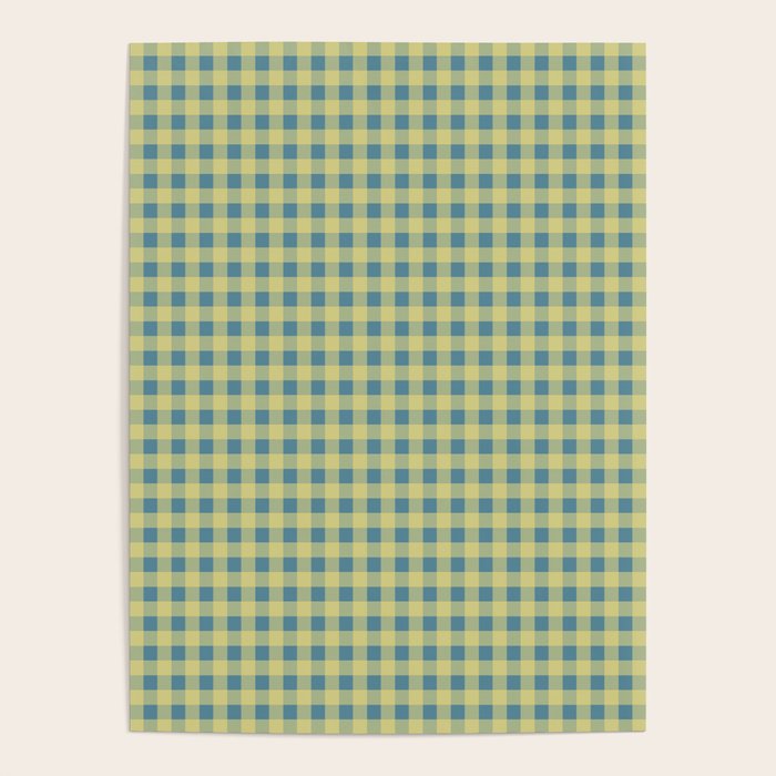 Gingham Check Pattern in Butter Yellow and Air Force Blue Poster Gallery Image 1