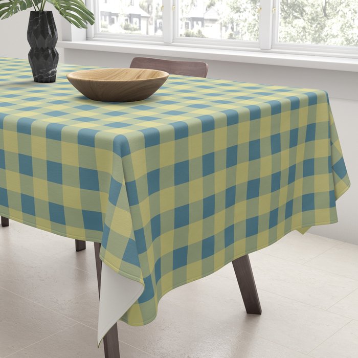 Gingham Check Pattern in Butter Yellow and Air Force Blue Tablecloth Gallery Image 3