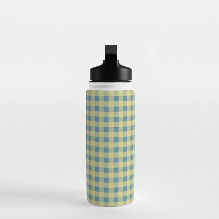 Gingham Check Pattern in Butter Yellow and Air Force Blue Water Bottle Gallery Image 3