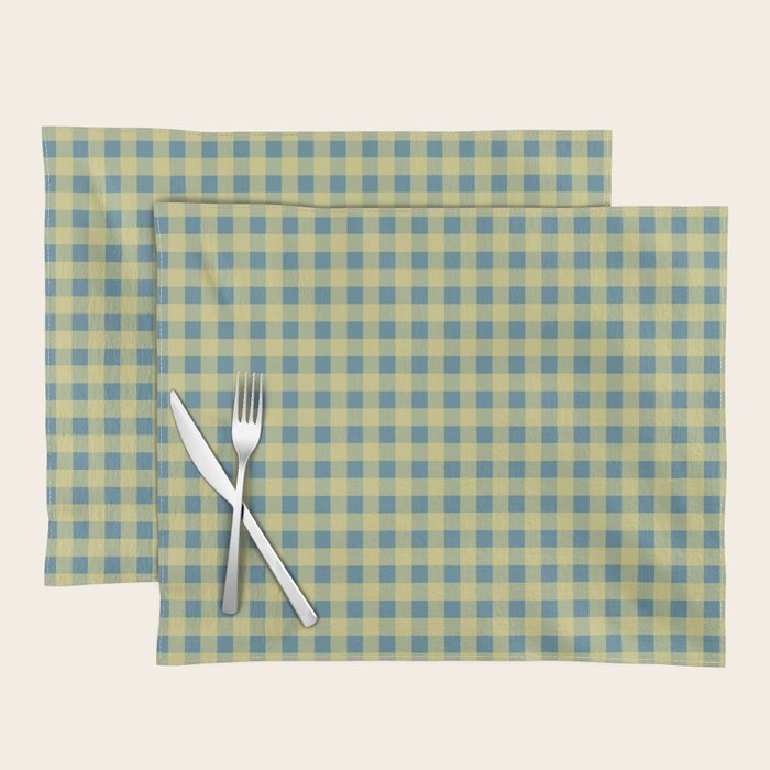 Gingham Check Pattern in Butter Yellow and Air Force Blue Placemat Gallery Image 1