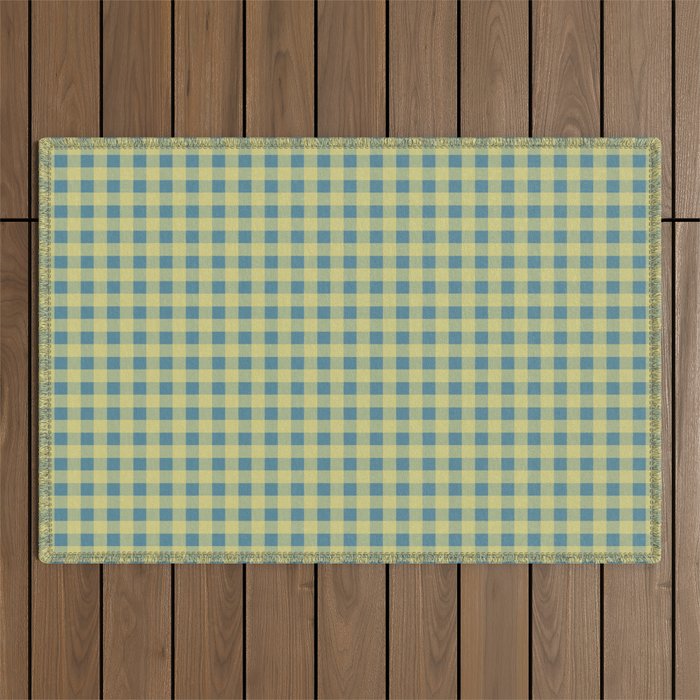 Gingham Check Pattern in Butter Yellow and Air Force Blue Outdoor Rug Gallery Image 1