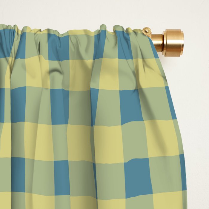 Gingham Check Pattern in Butter Yellow and Air Force Blue Window Curtain Gallery Image 2
