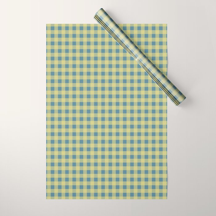 Gingham Check Pattern in Butter Yellow and Air Force Blue Wrapping Paper Gallery Image 1