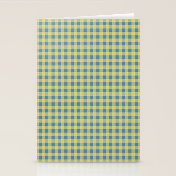 Gingham Check Pattern in Butter Yellow and Air Force Blue Stationery Card Gallery Image 2