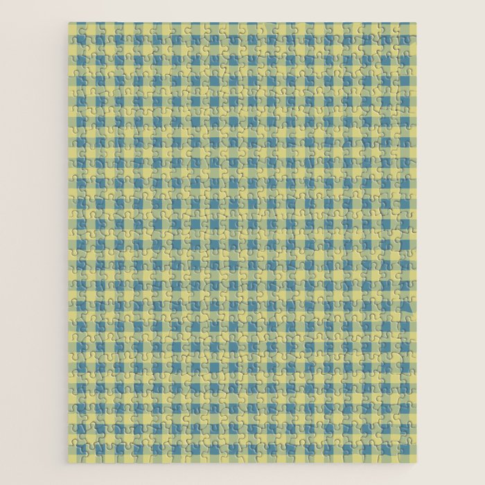 Gingham Check Pattern in Butter Yellow and Air Force Blue Jigsaw Puzzle Gallery Image 1