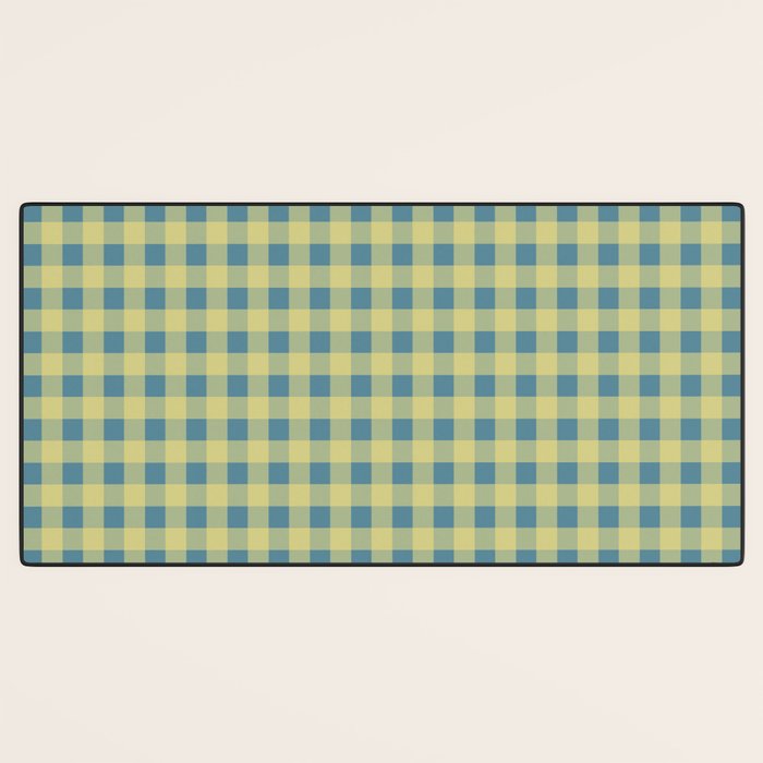 Gingham Check Pattern in Butter Yellow and Air Force Blue Desk Mat Gallery Image 3