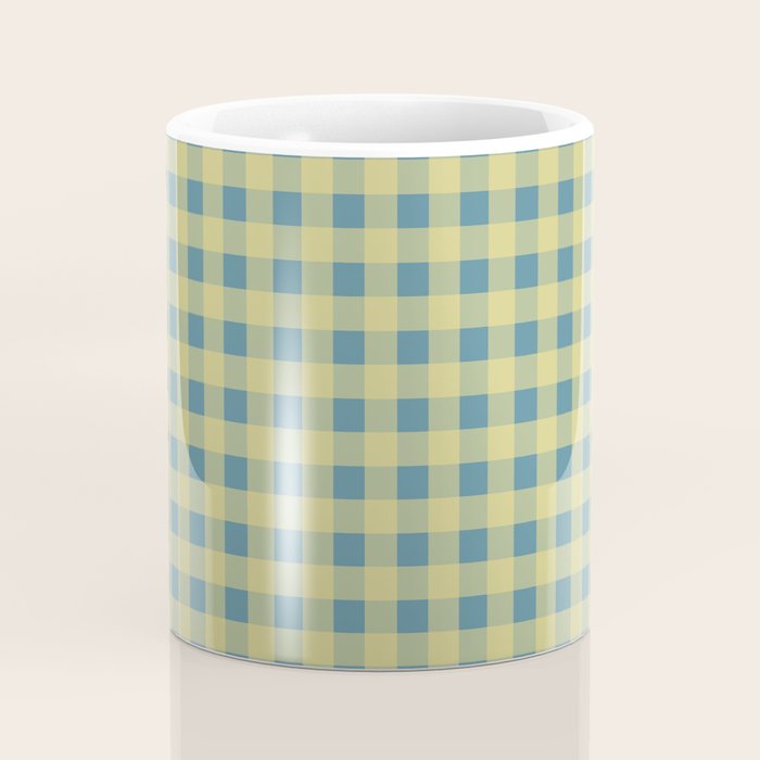 Gingham Check Pattern in Butter Yellow and Air Force Blue Coffee Mug Gallery Image 4