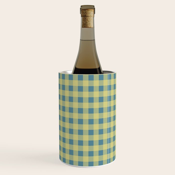 Gingham Check Pattern in Butter Yellow and Air Force Blue Wine Chiller Gallery Image 2