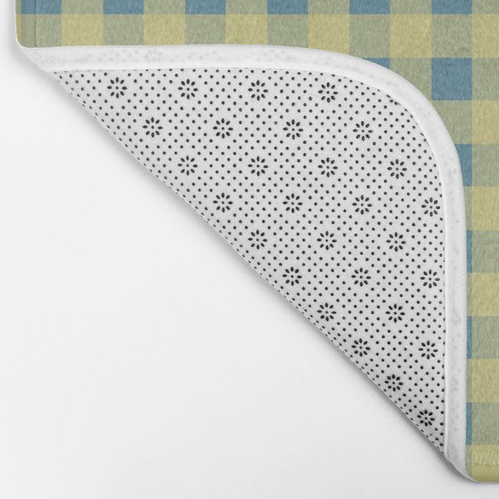Gingham Check Pattern in Butter Yellow and Air Force Blue Bath Mat Gallery Image 2