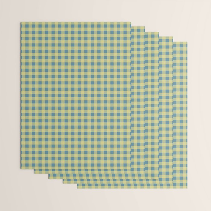 Gingham Check Pattern in Butter Yellow and Air Force Blue Wrapping Paper Gallery Image 3