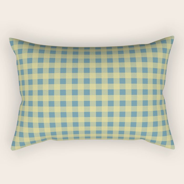 Gingham Check Pattern in Butter Yellow and Air Force Blue Rectangular Pillow Gallery Image 2