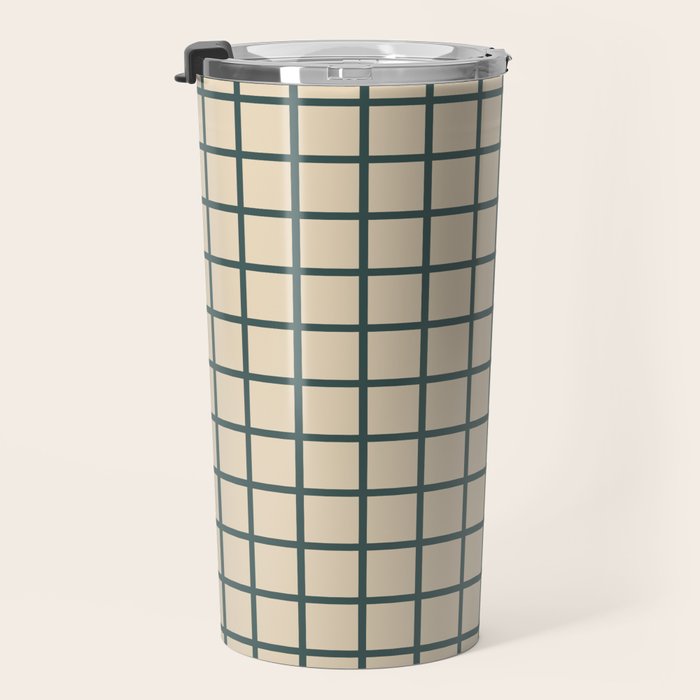 Green On Cream Grid Travel Mug Gallery Image 3