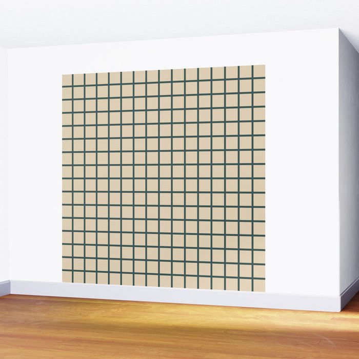 Green On Cream Grid Wall Mural Gallery Image 2