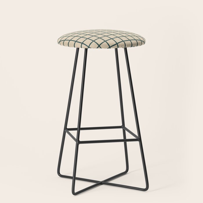 Green On Cream Grid Stool Gallery Image 1