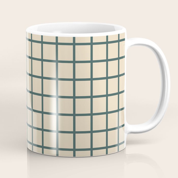 Green On Cream Grid Coffee Mug Gallery Image 1
