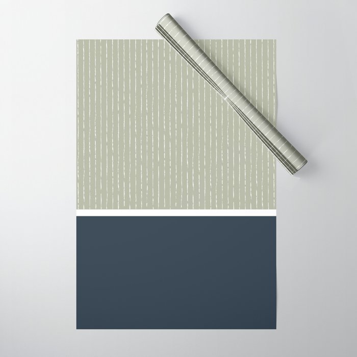 Linen Sage & Navy Wrapping Paper Gallery Image 1