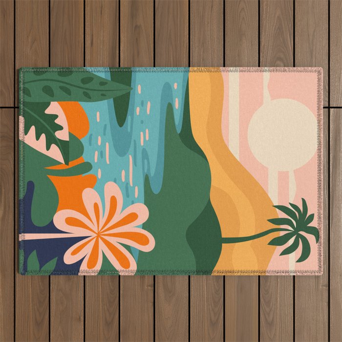 Tropical summer beach nature landscape art Outdoor Rug Gallery Image 1