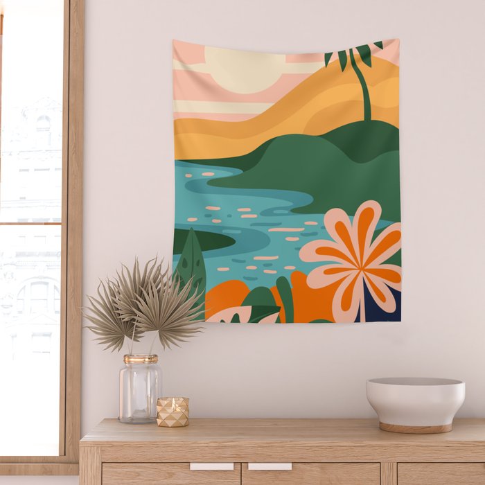 Tropical summer beach nature landscape art Wall Tapestry Gallery Image 2