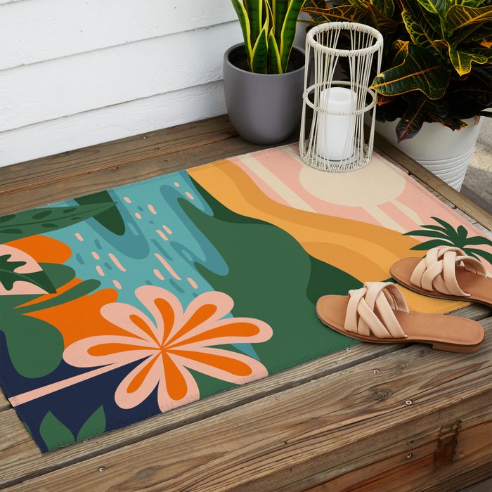 Tropical summer beach nature landscape art Outdoor Rug Gallery Image 2