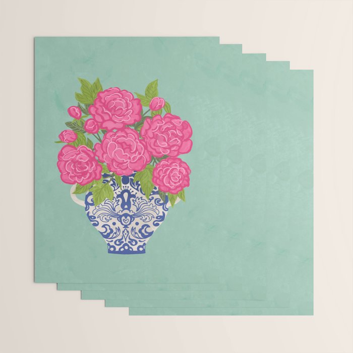 Pink Peonies in Ginger Jar Vase Wrapping Paper Gallery Image 3