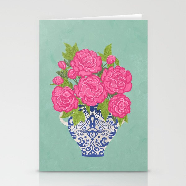 Pink Peonies in Ginger Jar Vase Stationery Card Gallery Image 2