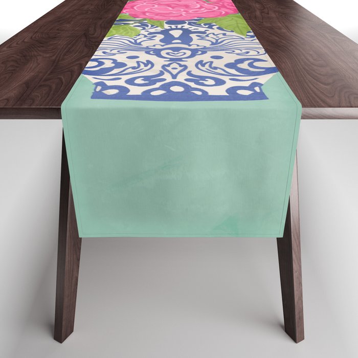 Pink Peonies in Ginger Jar Vase Table Runner Gallery Image 1