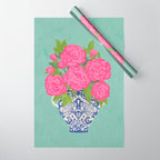 Pink Peonies in Ginger Jar Vase Wrapping Paper Gallery Image 1