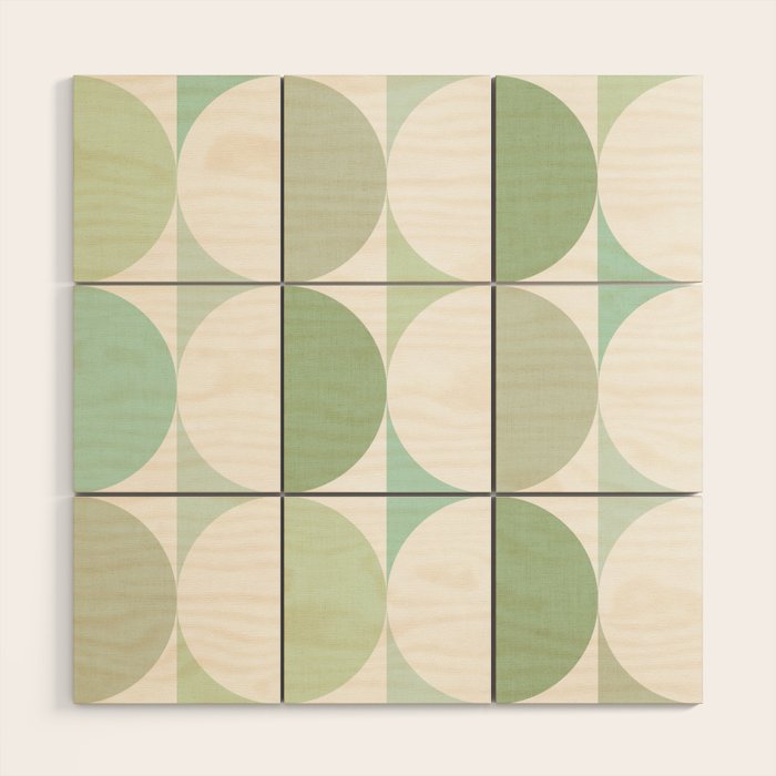 Mid-Mod geometric Sun and Moon tile - Sage Green Wood Wall Art Gallery Image 1