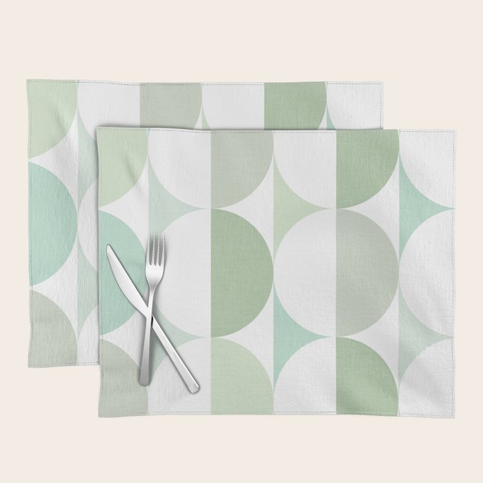 Mid-Mod geometric Sun and Moon tile - Sage Green Placemat Gallery Image 1