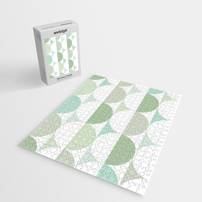 Mid-Mod geometric Sun and Moon tile - Sage Green Jigsaw Puzzle Gallery Image 2