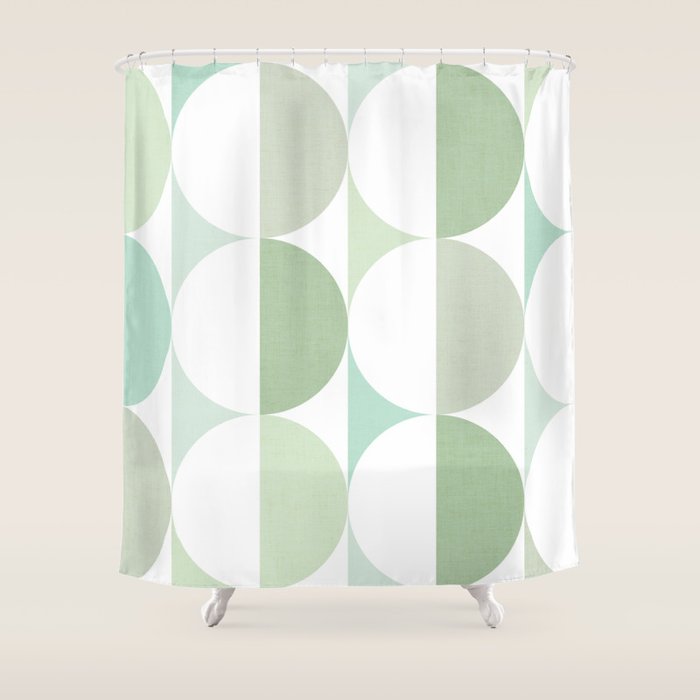 Mid-Mod geometric Sun and Moon tile - Sage Green Shower Curtain Gallery Image 1