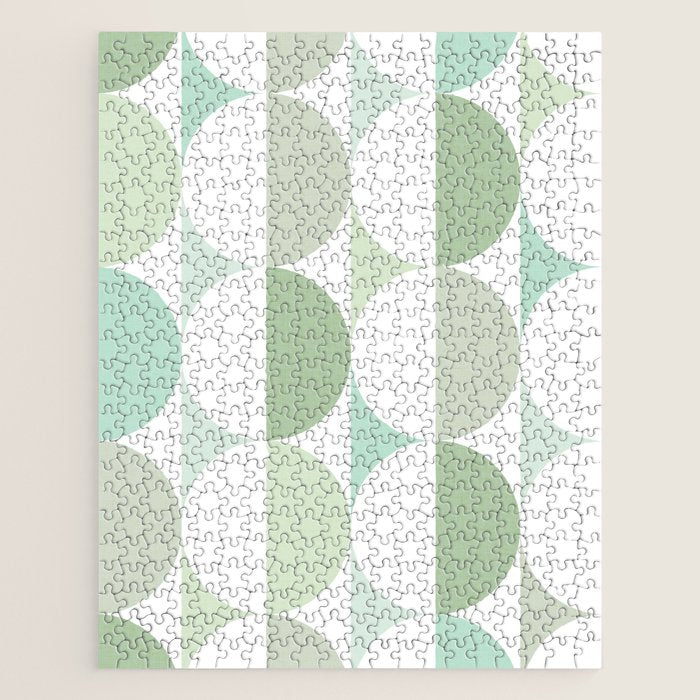 Mid-Mod geometric Sun and Moon tile - Sage Green Jigsaw Puzzle Gallery Image 1