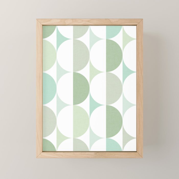 Mid-Mod geometric Sun and Moon tile - Sage Green Mini Art Print Gallery Image 1
