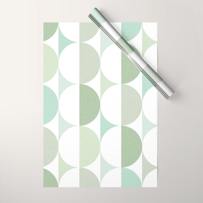 Mid-Mod geometric Sun and Moon tile - Sage Green Wrapping Paper Gallery Image 1