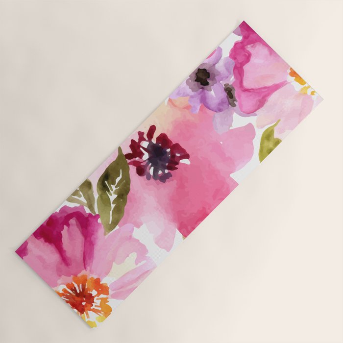 Watercolor Flowers Pink Fuchsia Yoga Mat Gallery Image 1