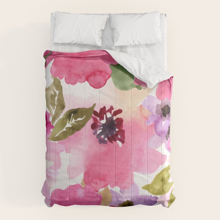 Watercolor Flowers Pink Fuchsia Comforter Gallery Image 1